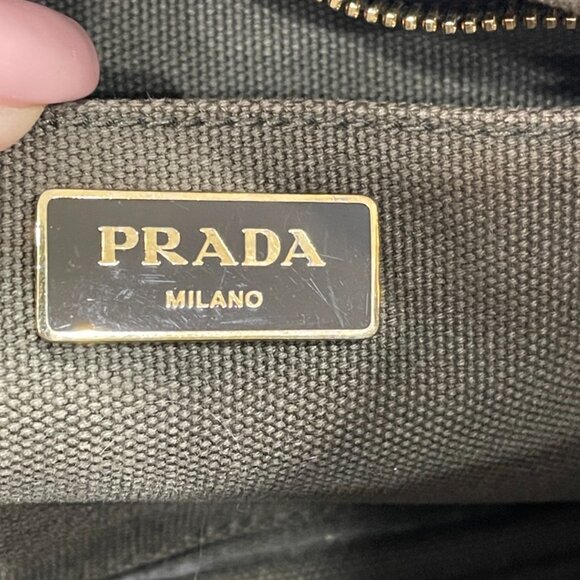 Prada Green Canapa Studded Canvas Handbag Army Green (JB1063) - Picture 12 of 16